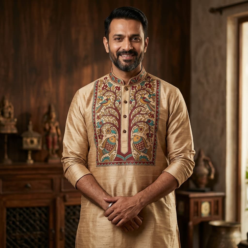 Rangreza Madhubani Tussar Silk Kurta